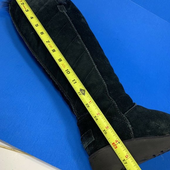 UGG Rosalind Toscano Fur Lined Boots Womens Size 7 Black Suede 17 Inch - Picture 8 of 10